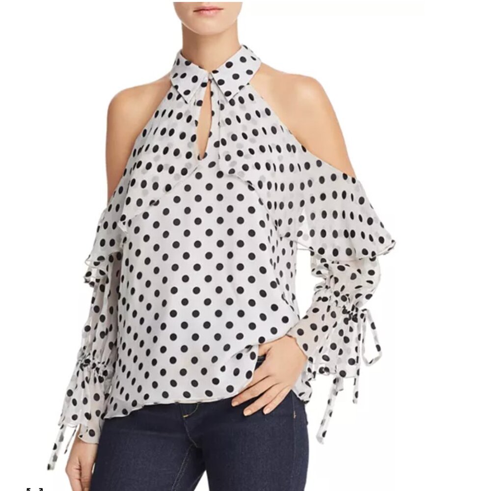 Alice + Olivia Polka Dot Silk Blend Halter-neck Blouse